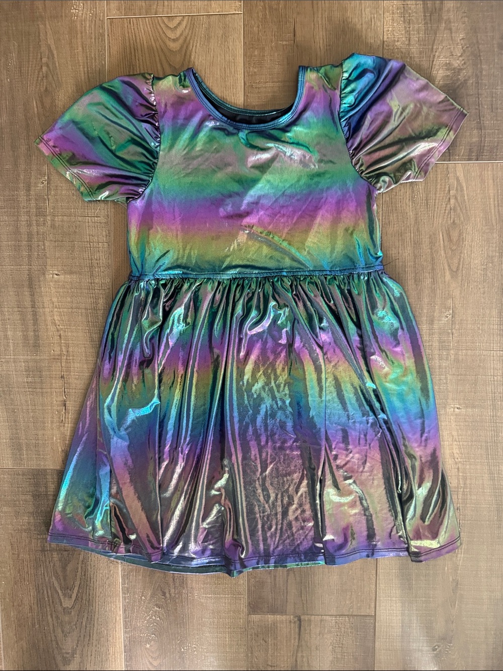 Iridescent Rainbow Kids Dress - Shiny Short Sleeve